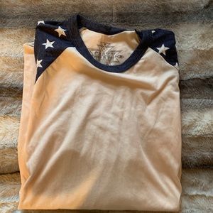 Crazy Train cream and blue started top